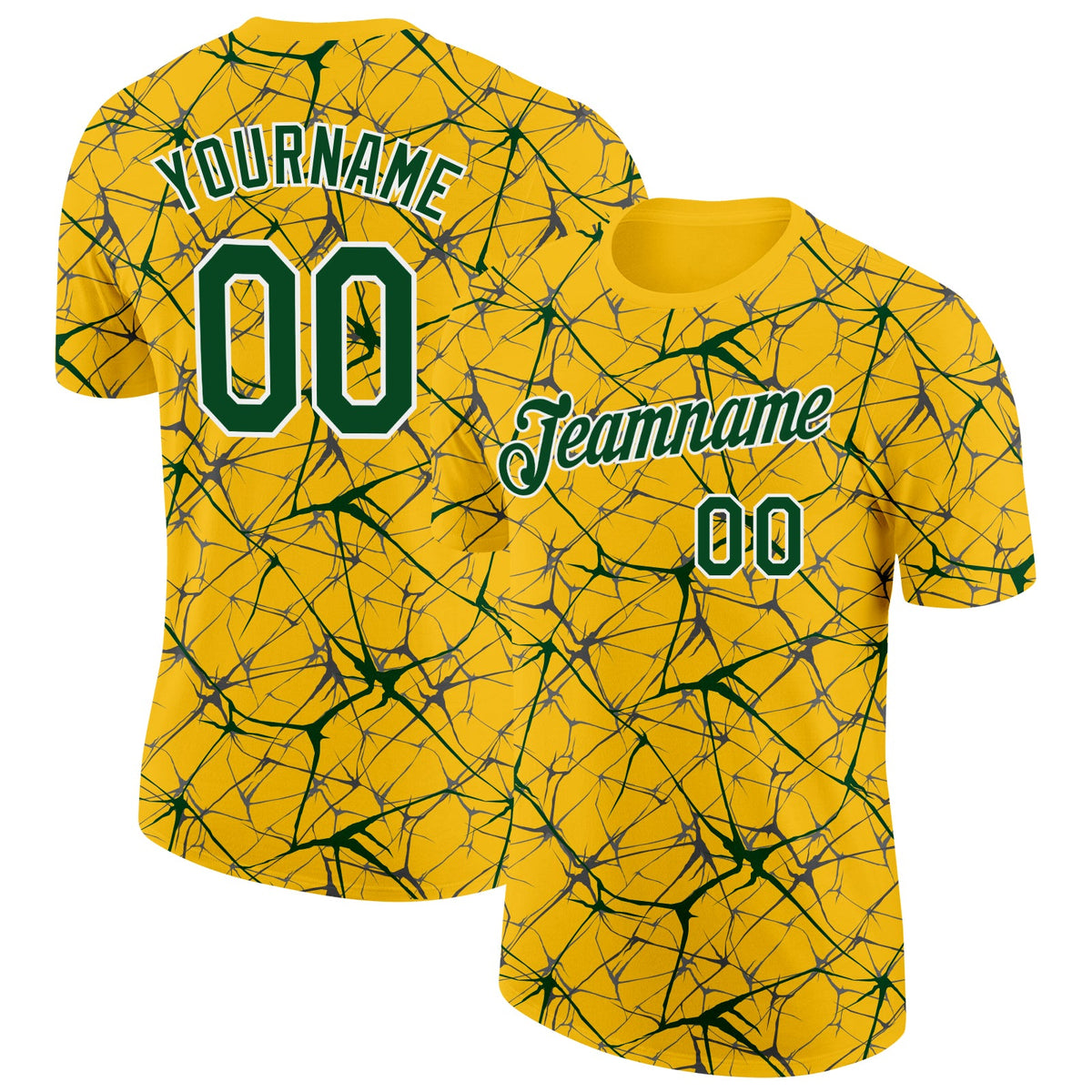 Custom Yellow Green Gray-White Abstract Network Crackle Performance T-Shirt
