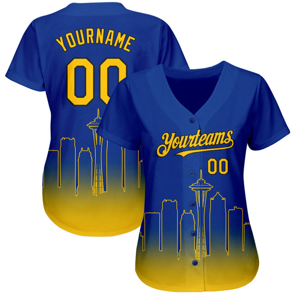 Custom Royal Yellow-Black 3D Seattle City Edition Fade Fashion Authentic Baseball Jersey alternate