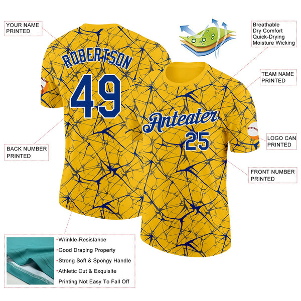 Custom Yellow Royal Gray-White Abstract Network Crackle Performance T-Shirt alternate