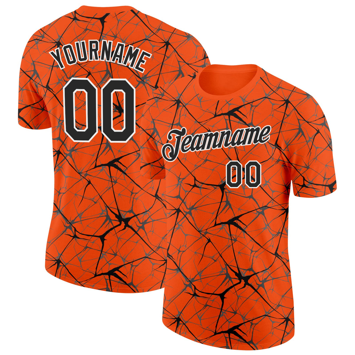 Custom Orange Black Gray-White Abstract Network Crackle Performance T-Shirt