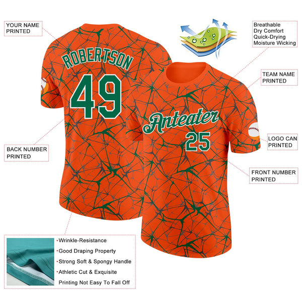 Custom Orange Kelly Green Gray-White Abstract Network Crackle Performance T-Shirt alternate