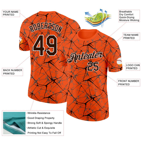 Custom Orange Brown Gray-White Abstract Network Crackle Performance T-Shirt alternate