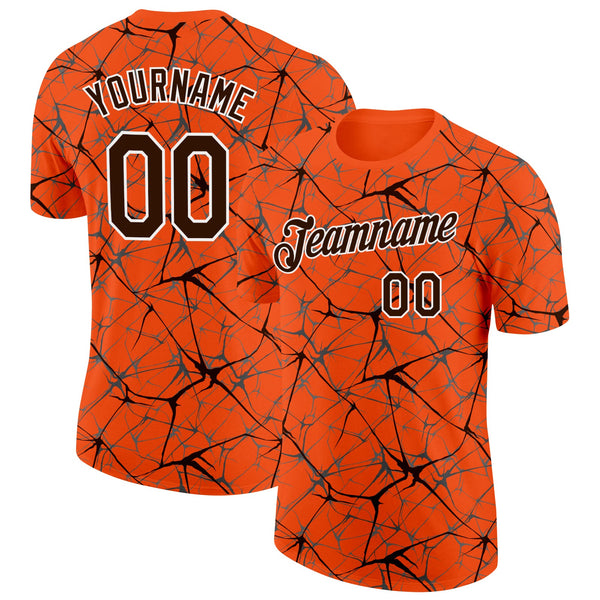 Custom Orange Brown Gray-White Abstract Network Crackle Performance T-Shirt