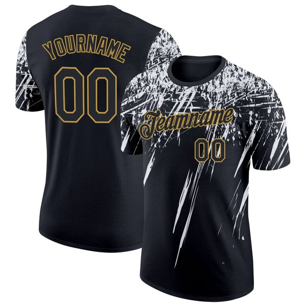 Custom Black White-Old Gold Distressed Scratch Brush Stroke Performance T-Shirt