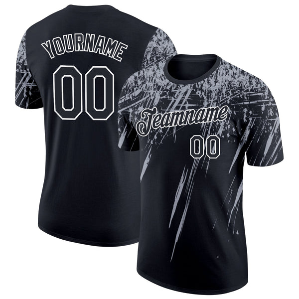 Custom Black Gray-White Distressed Scratch Brush Stroke Performance T-Shirt