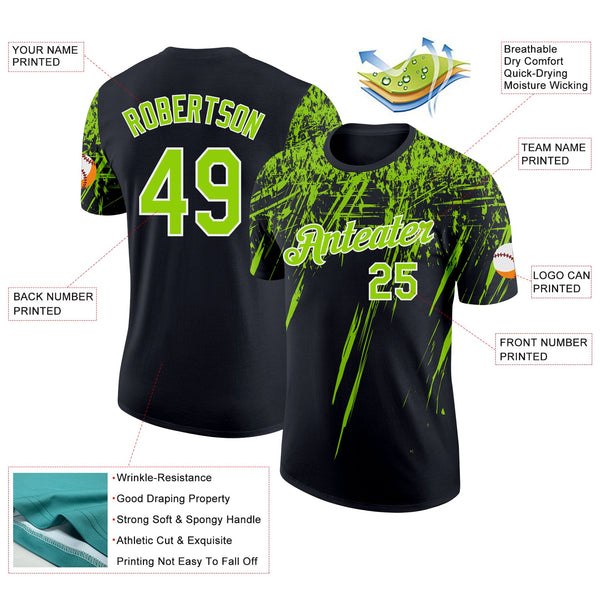 Custom Black Neon Green-White Distressed Scratch Brush Stroke Performance T-Shirt alternate