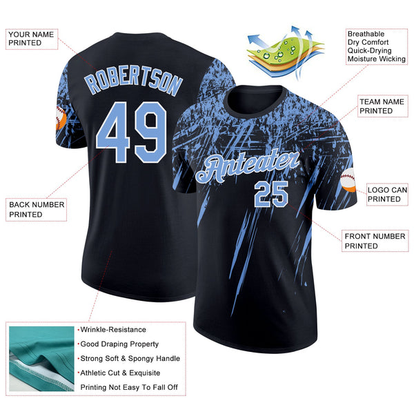 Custom Black Powder Blue-White Distressed Scratch Brush Stroke Performance T-Shirt alternate