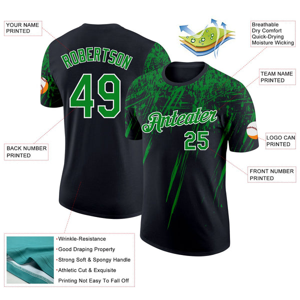 Custom Black Grass Green-White Distressed Scratch Brush Stroke Performance T-Shirt alternate
