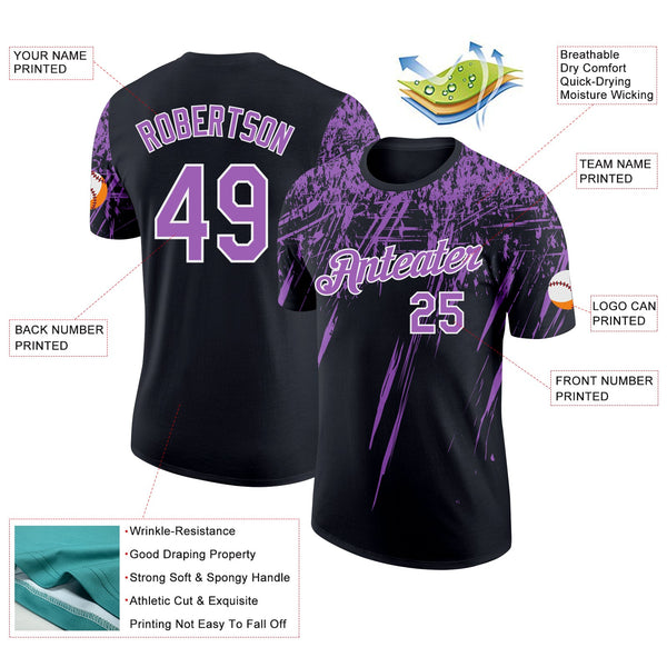 Custom Black Medium Purple-White Distressed Scratch Brush Stroke Performance T-Shirt alternate