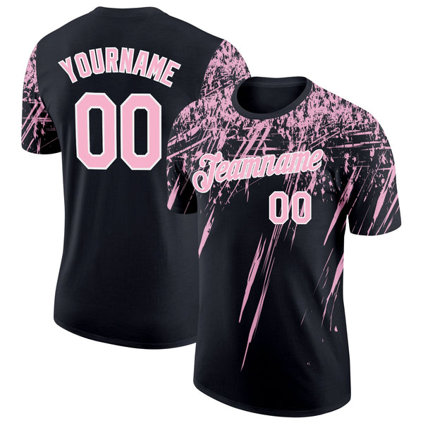 Custom Black Light Pink-White Distressed Scratch Brush Stroke Performance T-Shirt