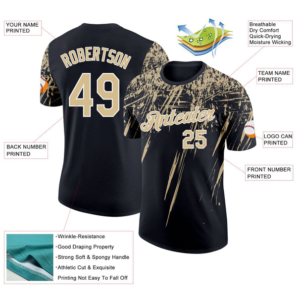 Custom Black Vegas Gold-White Distressed Scratch Brush Stroke Performance T-Shirt alternate