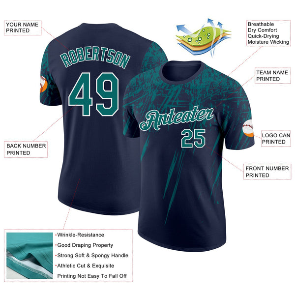 Custom Navy Teal-White Distressed Scratch Brush Stroke Performance T-Shirt alternate