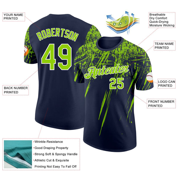 Custom Navy Neon Green-White Distressed Scratch Brush Stroke Performance T-Shirt alternate