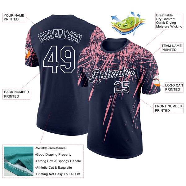 Custom Navy Medium Pink-White Distressed Scratch Brush Stroke Performance T-Shirt alternate