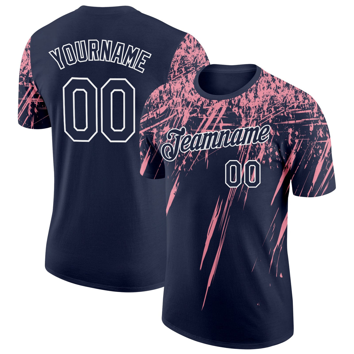 Custom Navy Medium Pink-White Distressed Scratch Brush Stroke Performance T-Shirt