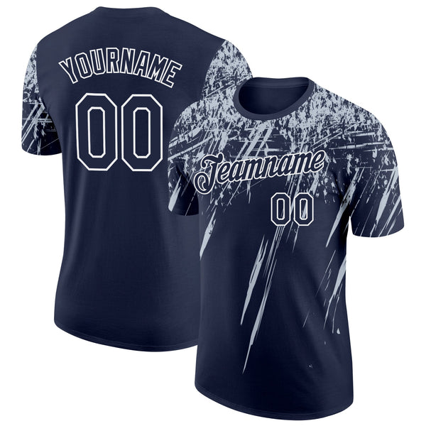 Custom Navy Silver-White Distressed Scratch Brush Stroke Performance T-Shirt