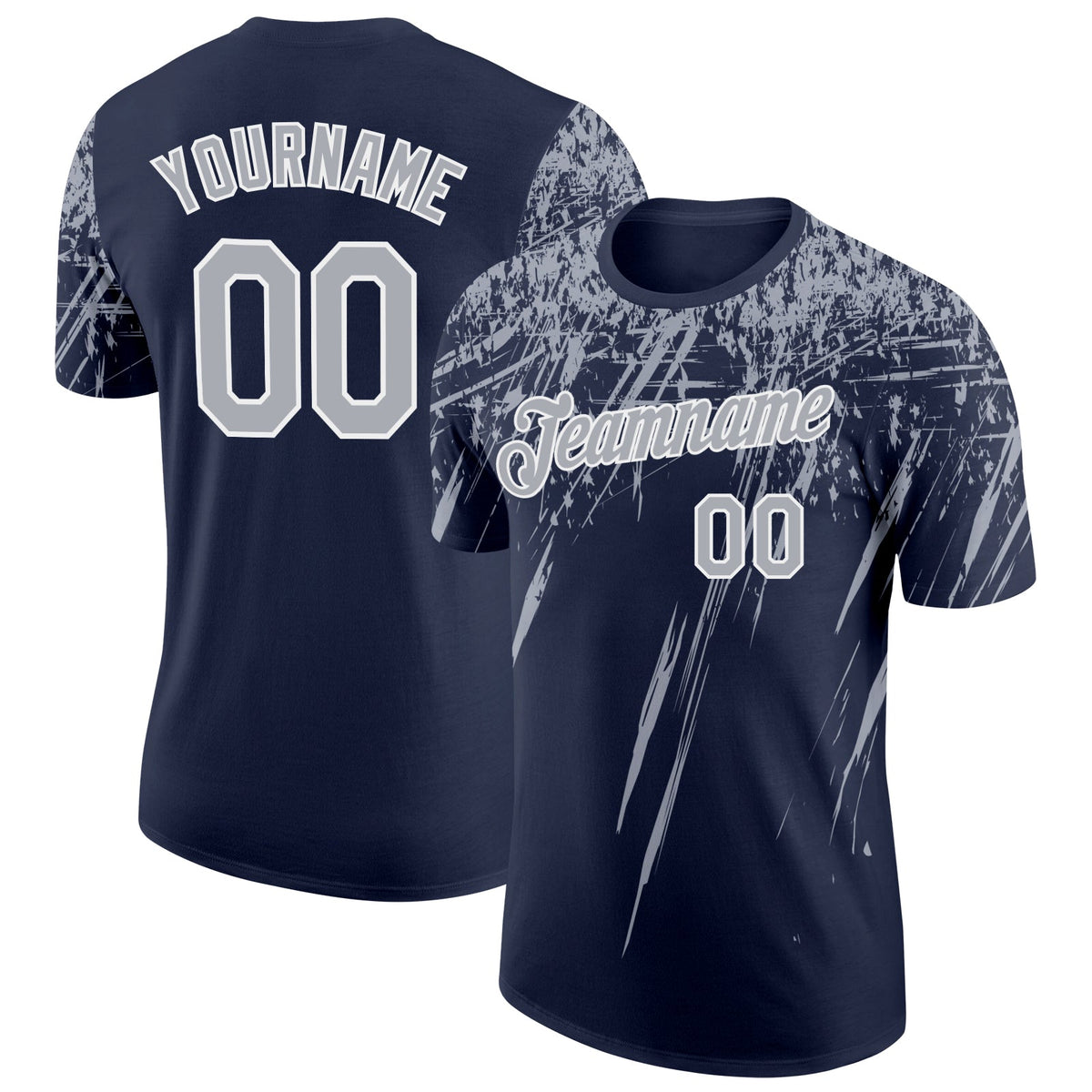 Custom Navy Gray-White Distressed Scratch Brush Stroke Performance T-Shirt