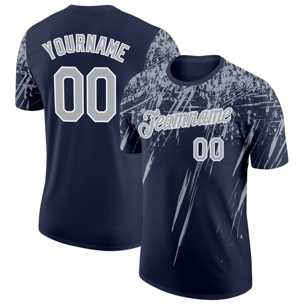 Custom Navy Gray-White Distressed Scratch Brush Stroke Performance T-Shirt