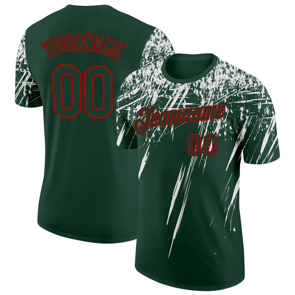 Custom Green White-Red Distressed Scratch Brush Stroke Performance T-Shirt