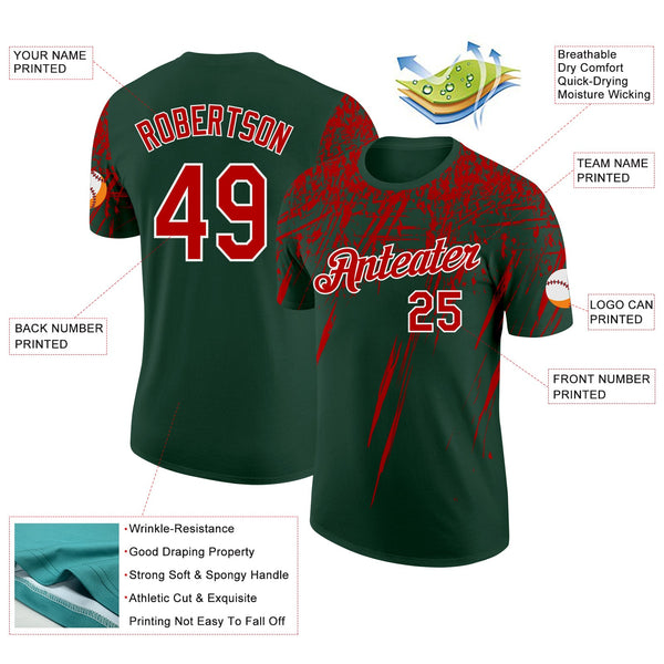 Custom Green Red-White Distressed Scratch Brush Stroke Performance T-Shirt alternate