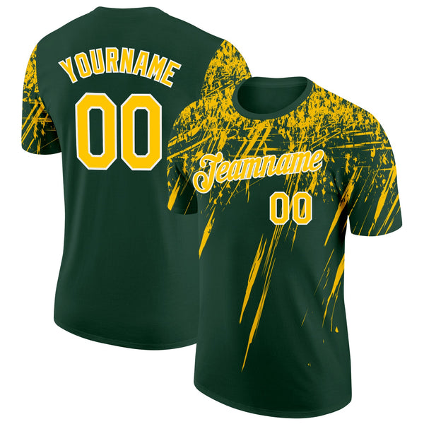 Custom Green Yellow-White Distressed Scratch Brush Stroke Performance T-Shirt