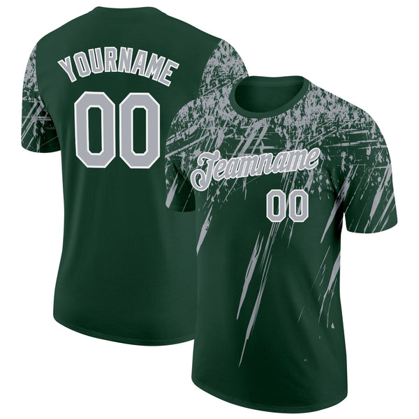 Custom Green Gray-White Distressed Scratch Brush Stroke Performance T-Shirt