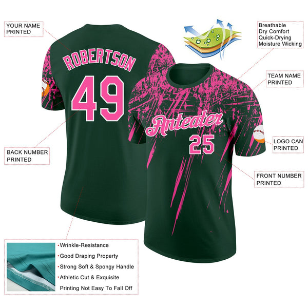 Custom Green Pink-White Distressed Scratch Brush Stroke Performance T-Shirt alternate