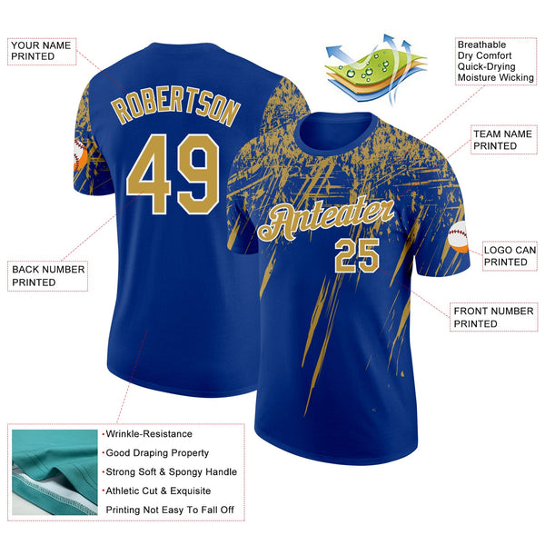Custom Royal Old Gold-White Distressed Scratch Brush Stroke Performance T-Shirt alternate