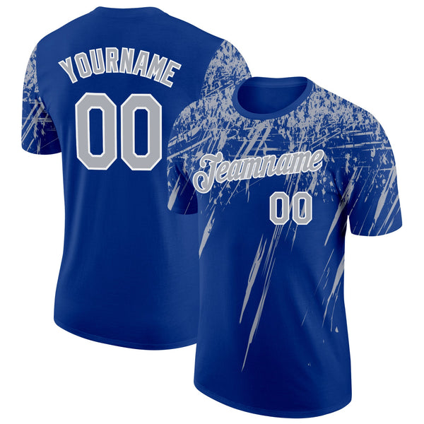 Custom Royal Gray-White Distressed Scratch Brush Stroke Performance T-Shirt