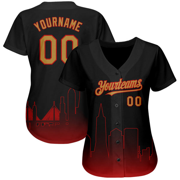 Custom Black Old Gold-Red 3D San Francisco City Edition Fade Fashion Authentic Baseball Jersey alternate