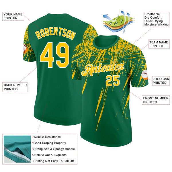 Custom Kelly Green Yellow-White Distressed Scratch Brush Stroke Performance T-Shirt alternate