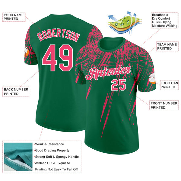 Custom Kelly Green Neon Pink-White Distressed Scratch Brush Stroke Performance T-Shirt alternate