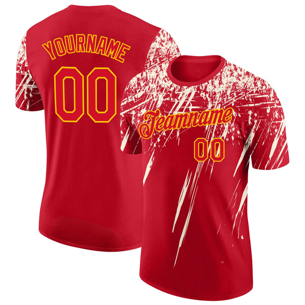 Custom Red Cream-Yellow Distressed Scratch Brush Stroke Performance T-Shirt