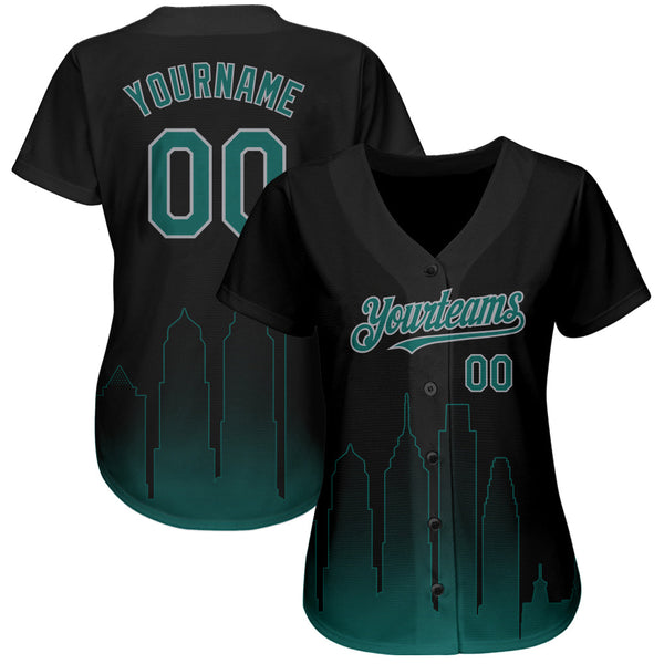 Custom Black Midnight Green-Gray 3D Philadelphia City Edition Fade Fashion Authentic Baseball Jersey alternate