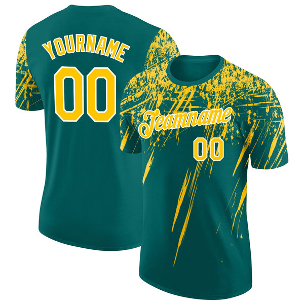 Custom Teal Yellow-White Distressed Scratch Brush Stroke Performance T-Shirt