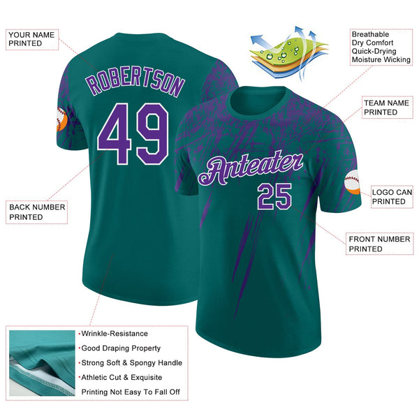 Custom Teal Purple-White Distressed Scratch Brush Stroke Performance T-Shirt alternate