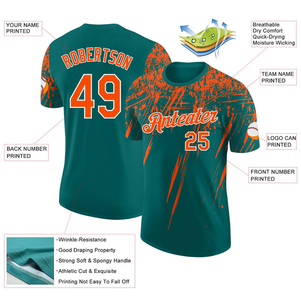 Custom Teal Orange-White Distressed Scratch Brush Stroke Performance T-Shirt alternate