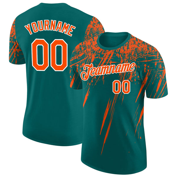 Custom Teal Orange-White Distressed Scratch Brush Stroke Performance T-Shirt