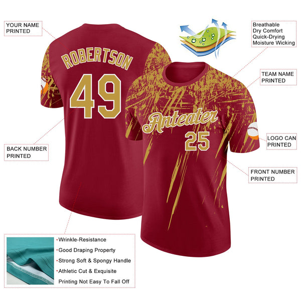 Custom Crimson Old Gold-White Distressed Scratch Brush Stroke Performance T-Shirt alternate