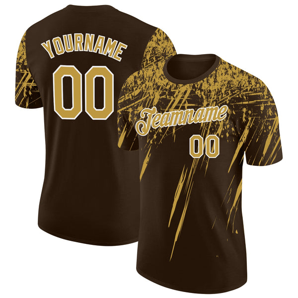Custom Brown Old Gold-White Distressed Scratch Brush Stroke Performance T-Shirt