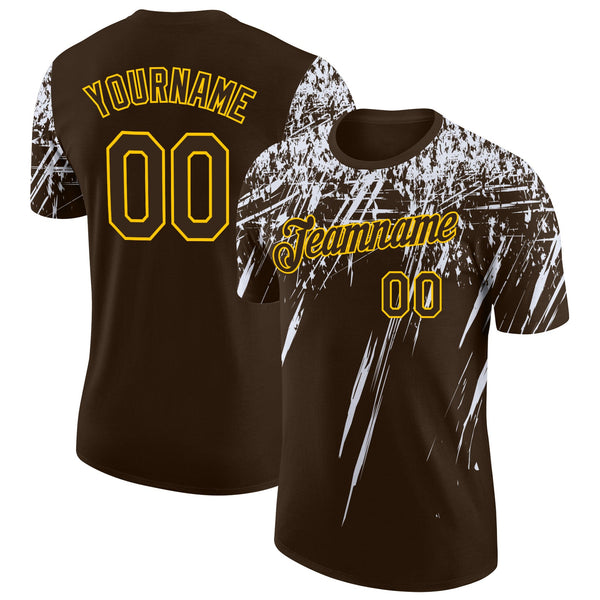 Custom Brown White-Yellow Distressed Scratch Brush Stroke Performance T-Shirt