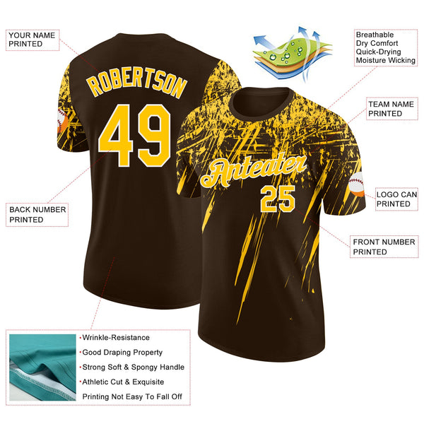 Custom Brown Yellow-White Distressed Scratch Brush Stroke Performance T-Shirt alternate