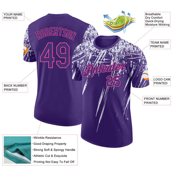 Custom Purple White-Pink Distressed Scratch Brush Stroke Performance T-Shirt alternate