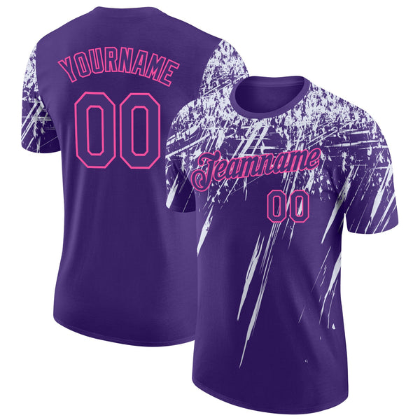 Custom Purple White-Pink Distressed Scratch Brush Stroke Performance T-Shirt