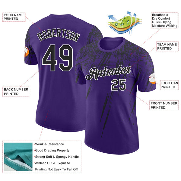 Custom Purple Black-White Distressed Scratch Brush Stroke Performance T-Shirt alternate