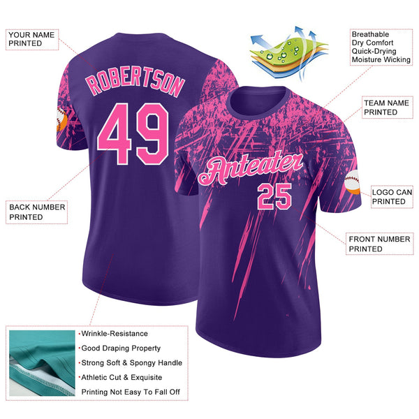 Custom Purple Pink-White Distressed Scratch Brush Stroke Performance T-Shirt alternate
