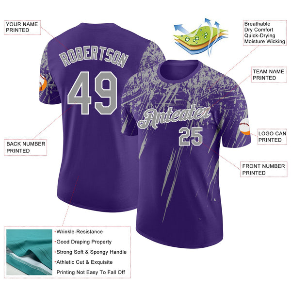 Custom Purple Gray-White Distressed Scratch Brush Stroke Performance T-Shirt alternate