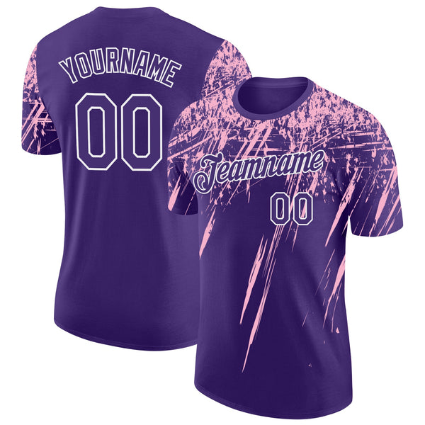 Custom Purple Light Pink-White Distressed Scratch Brush Stroke Performance T-Shirt