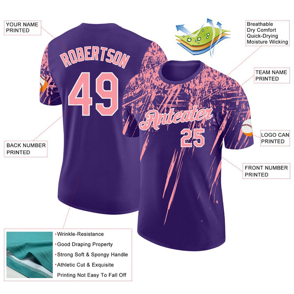 Custom Purple Medium Pink-White Distressed Scratch Brush Stroke Performance T-Shirt alternate