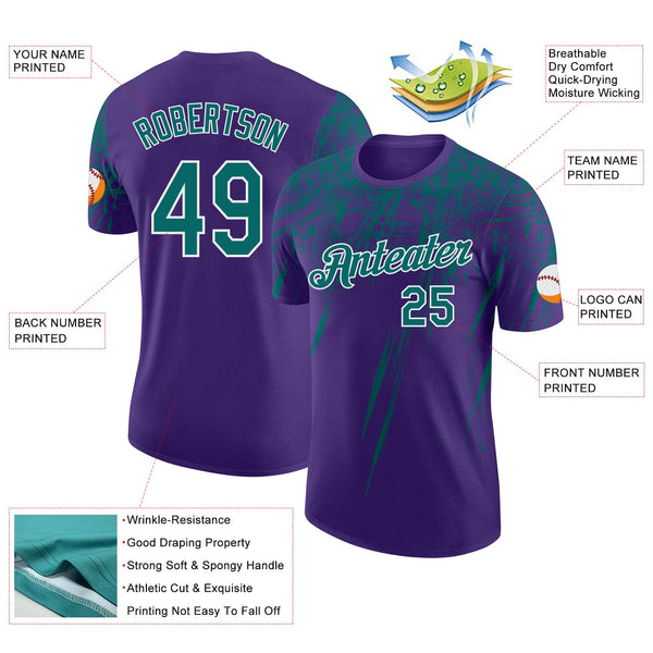 Custom Purple Teal-White Distressed Scratch Brush Stroke Performance T-Shirt alternate